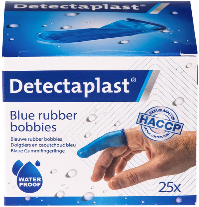 Detectaplast - vingerbobs, rubber, latexvrij, blauw, pak van 25 stuks