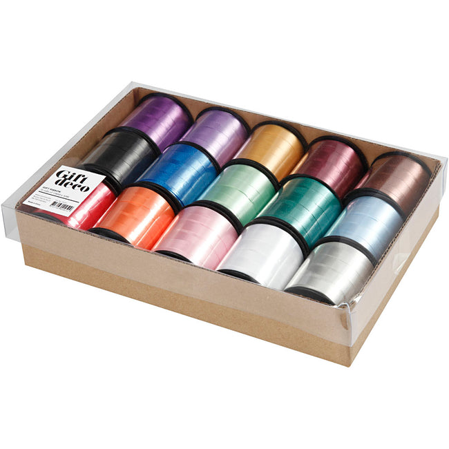 Creotime - Ruban à friser Creativ Company 50 mètres x 10 mm boîte de 15 couleurs