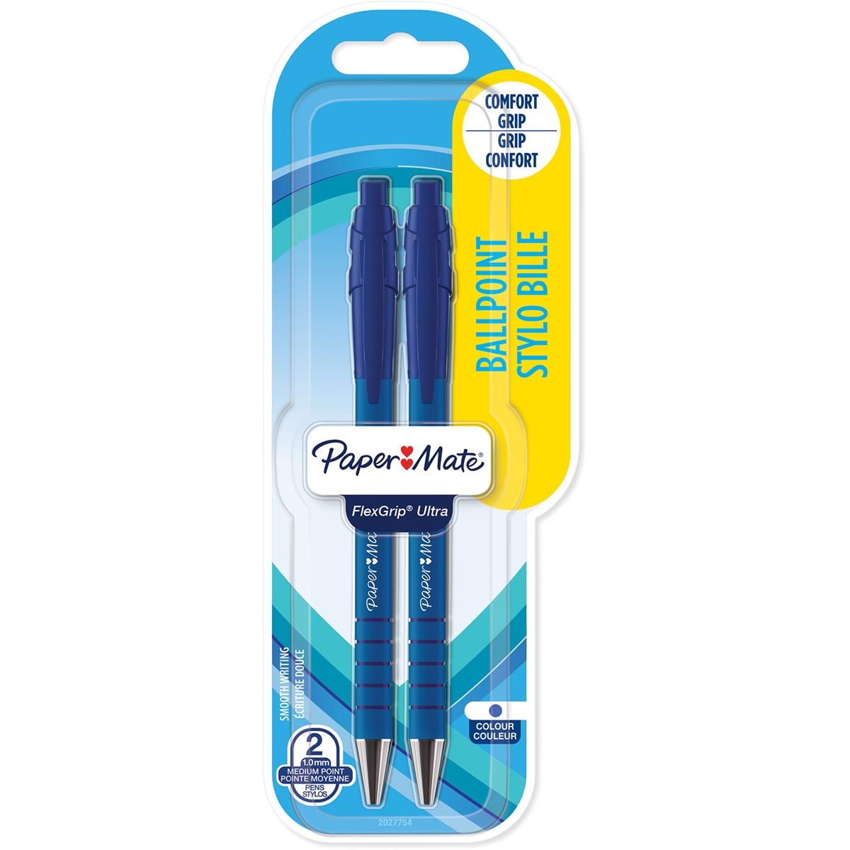 Paper Mate -  balpen Flexgrip Ultra RT medium, blauw, blister van 2 stuks