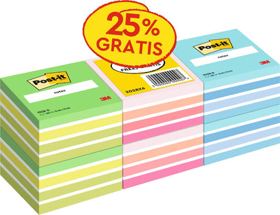Post-it - Notes cube, 450 feuilles, pi 76 x 76 mm, pack promotionnel de 6 cubes couleurs assorties