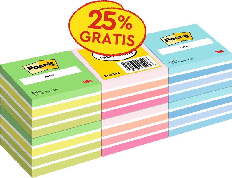 Post-it - Notes cube, 450 feuilles, pi 76 x 76 mm, pack promotionnel de 6 cubes couleurs assorties