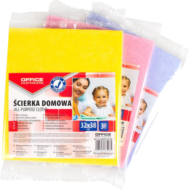 BUREAU - produits lingettes ménagères, universelles, pi 32 x 38 cm, couleurs assorties, lot de 3