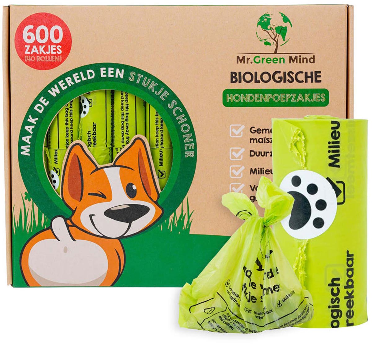 Mr. Green Mind - Hundekotbeutel Bio, grün, Karton à 600 Stück