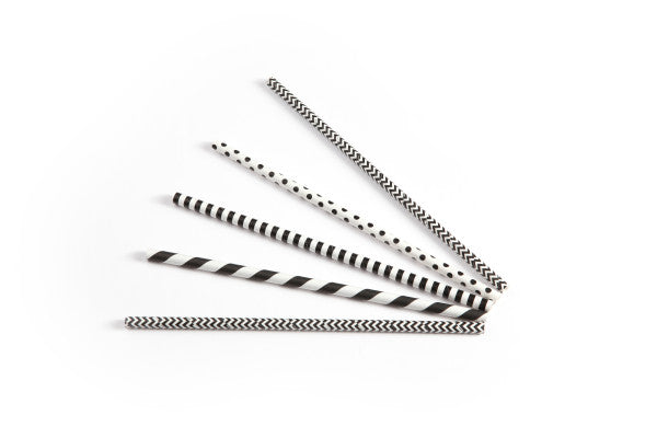 paille papier noir/blanc assorti ø6mm x 200mm 200 pièces