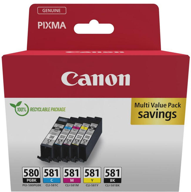 Canon - inktcartridge 1 x PGI-580PGBK zwart + 1 x CLI-581, 200 - 1.660 pagina's, OEM 2078C008, 4 kleuren