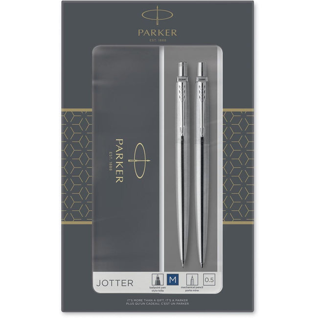 Parker - Stylo à bille et porte-mine Jotter acier inoxydable CT medium 2 pièces