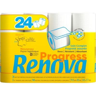 Renova - Progress Toilettenpapier, 2-lagig, 140 Blatt, Packung mit 24 Rollen