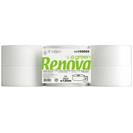 Renova - Papier toilette vert, 2 épaisseurs, 120 mètres, paquet de 12 rouleaux