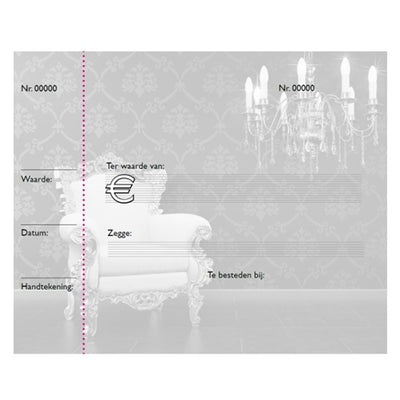 Klika -  Cadeaubon bedrukt stoel + lamp 25 stuks