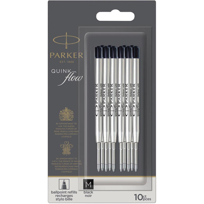 Parker - Recharge stylo bille Quinkflow medium noir blister de 10 pièces
