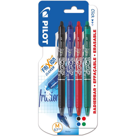 Pilot - rouleau rétractable FriXion Ball Clicker, pointe moyenne, 0,7 mm, blister de 4 pièces