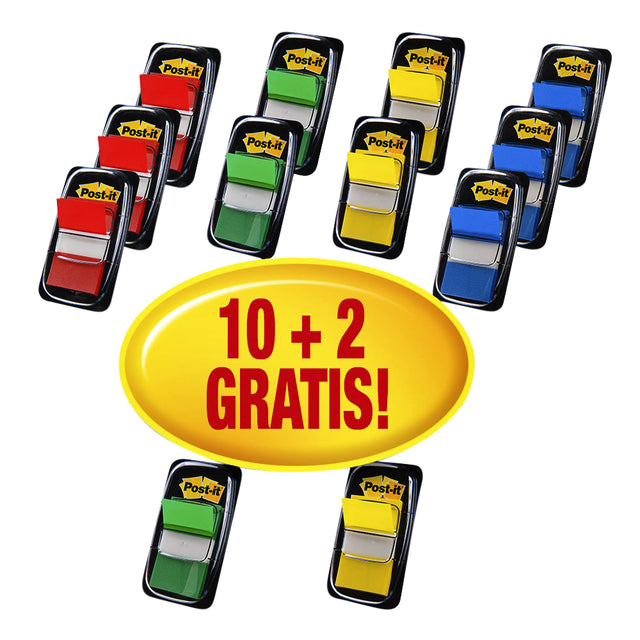 Post-it - Onglets 680 25,4x43,2 mm 10+2 assortiments gratuits 50 onglets par distributeur