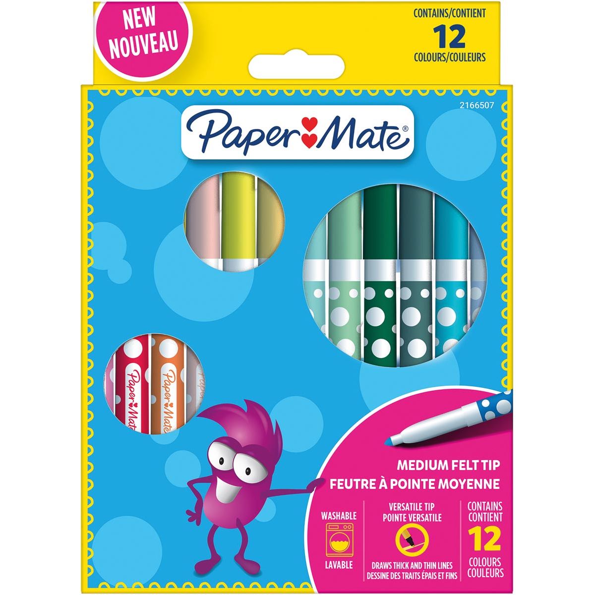 Paper Mate - uitwasbare viltstift, blister van 12 stuks