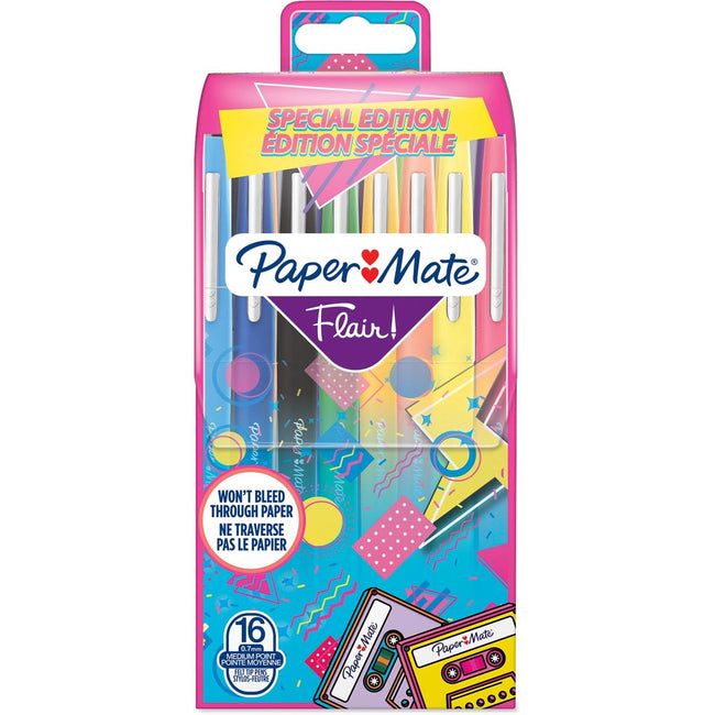 Paper Mate - Fineliner Flair rétro moyen blister assorti de 16 pièces
