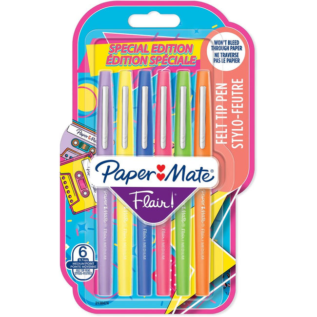 Paper Mate - Felt -Tip Pen Flair rétro, cloque de 6 pièces