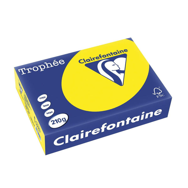 Clairefontaine - Trophée Intens, papier coloré, A4, 210 g, 250 feuilles, jaune soleil