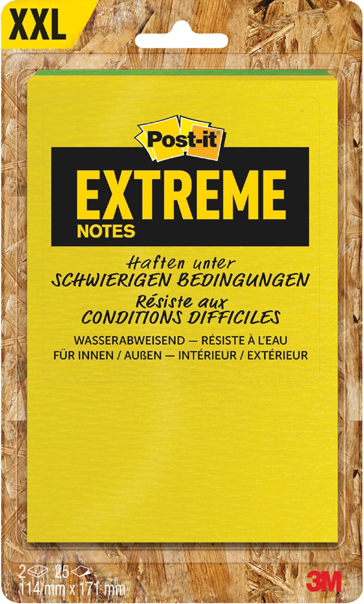 Post-it - ® Extreme Notes, ft 114 x 171 mm, 2 blokken van 25 blaadjes, geassorteerde kleuren