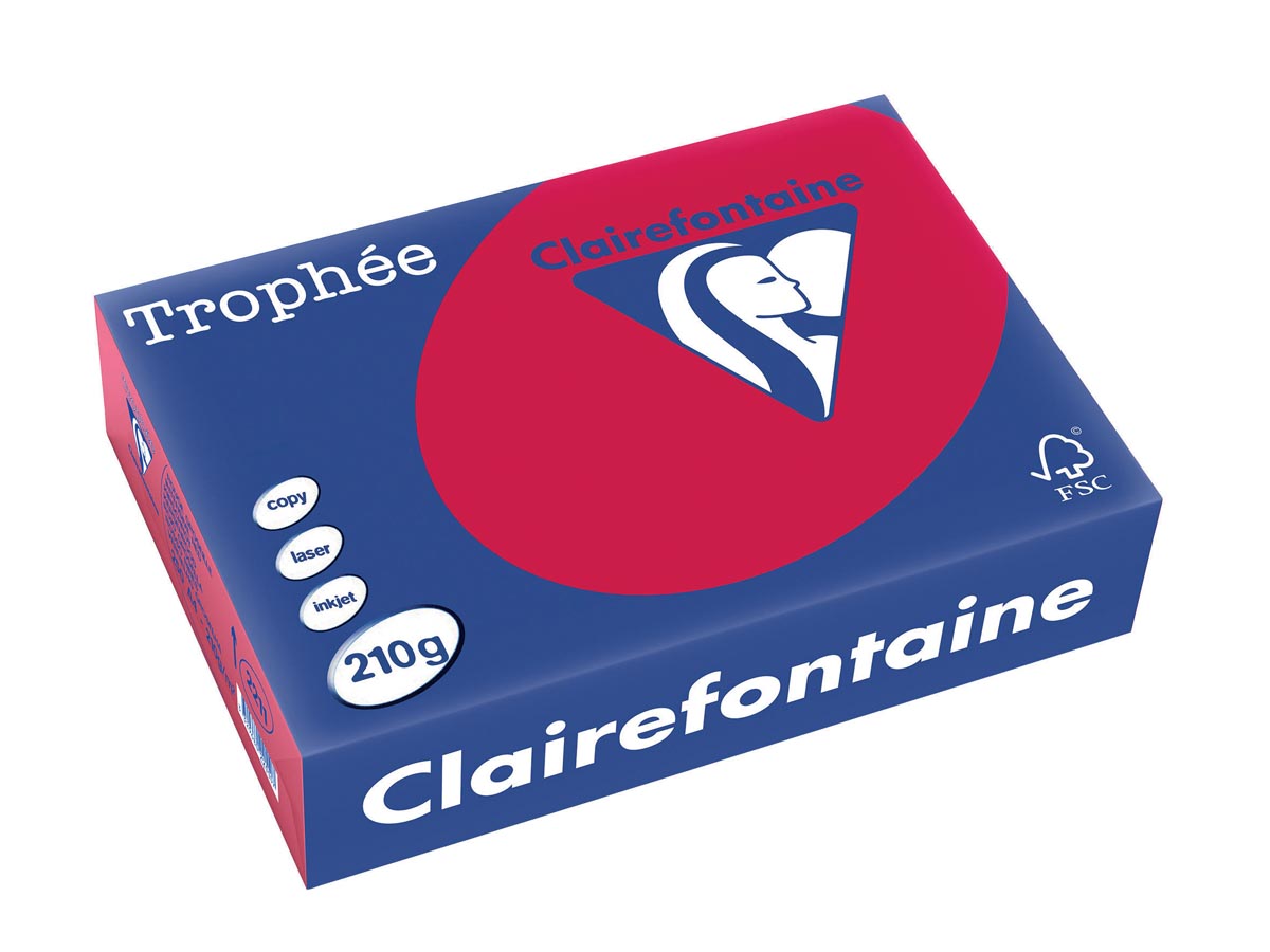 Clairefontaine - Trophée Intens, gekleurd papier, A4, 210 g, 250 vel, kersenrood