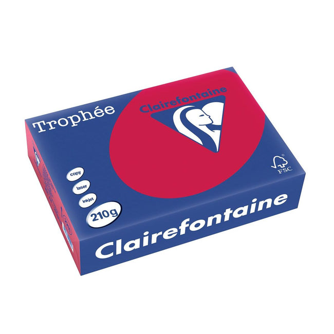 Clairefontaine - Trophée Intens, papier coloré, A4, 210 g, 250 feuilles, rouge cerise