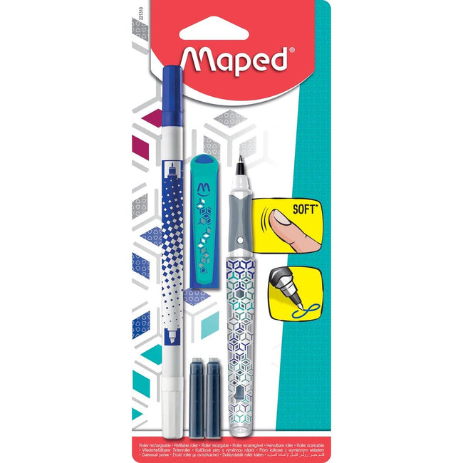 Maped - roller Classic, sous blister avec 2 cartouches d'encre et 1 gomme à encre