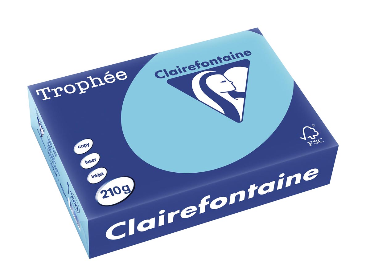 Clairefontaine - Trophée Tel, farbiges Papier, A4, 210 g, 250 Blätter, Helblauw