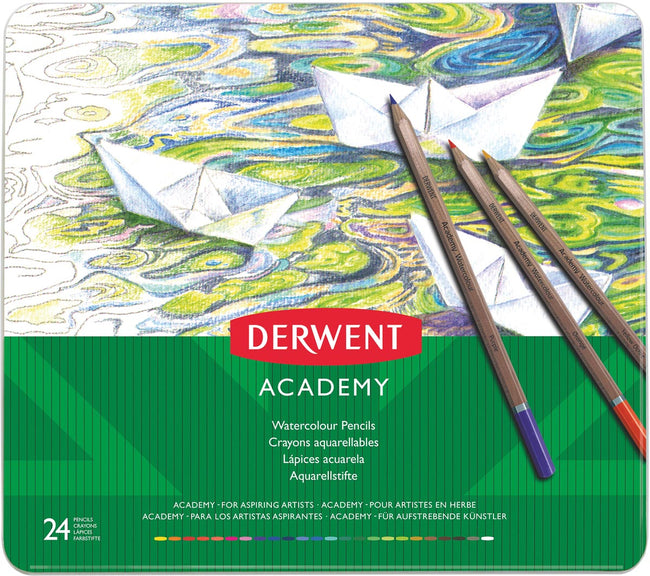 Derwent - crayon aquarelle Academy, boîte de 24 pièces en couleurs assorties