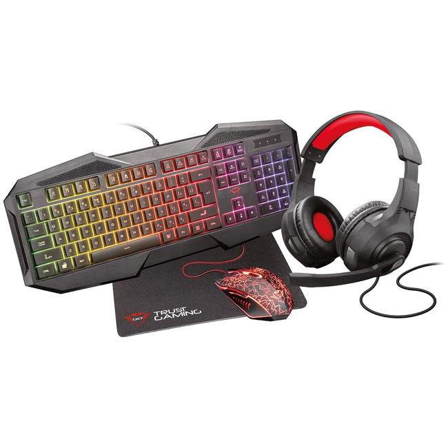 Trust - GXT 1180RW 4-in-1 Gaming Set met headset, toetsenbord (azerty), muis en muismat