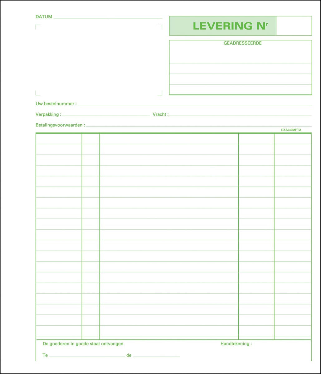 Exacompta -  leveringen, ft 21 x 18 cm, dupli (50 x 2 vel), Nederlandstalig