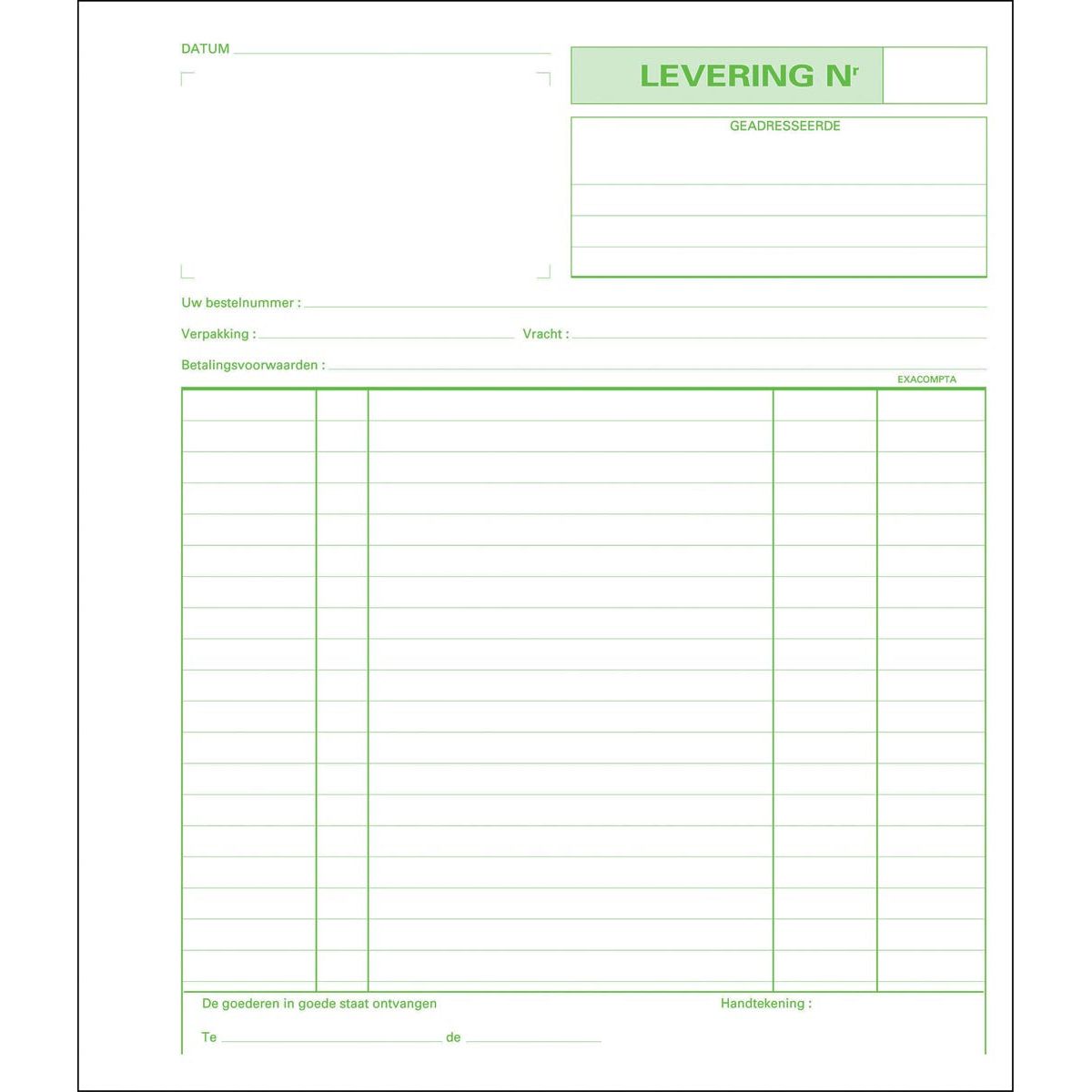 Exacomta - livraisons, ft 21 x 18 cm, dupli (50 x 2 feuilles), hollandais-répartition