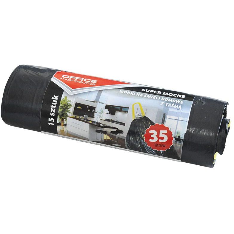 OFFICE products -   vuilniszak, LDPE, 25 micron, 35 liter, zwart, rol van 15 stuks