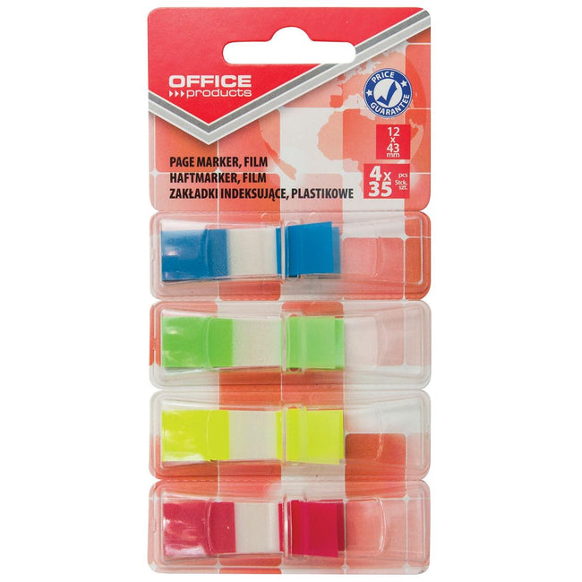 BUREAU - index des produits, pi 12 x 43 mm, couleurs assorties, blister de 4 x 35 onglets