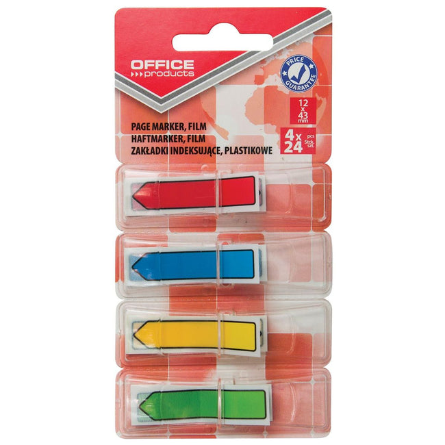 BUREAU - index des produits, pi 12 x 43 mm, couleurs assorties, blister de 4 x 24 onglets