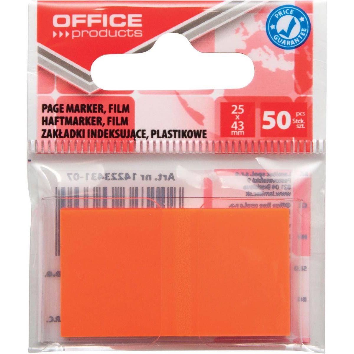 OFFICE products -   index, 25 x 43 mm, ophangzakje van 50 tabs, oranje