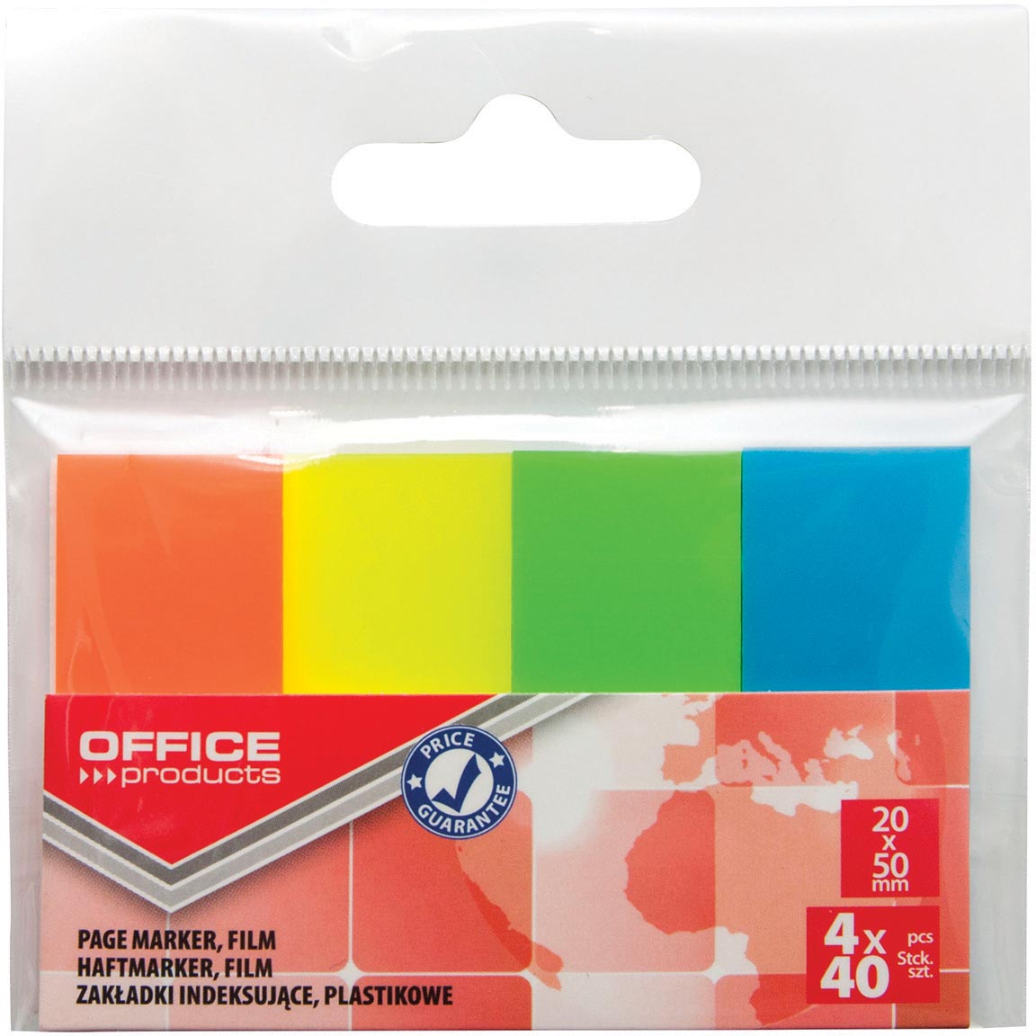 OFFICE products -   index, ft 20 x 50 mm, ophangzakje van 4 x 40 tabs, geassorteerde kleuren