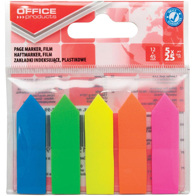 OFFICE products -   index pijltjes, ft 12 x 45 mm, ophangzakje van 5 x 25 tabs, geassorteerde kleuren