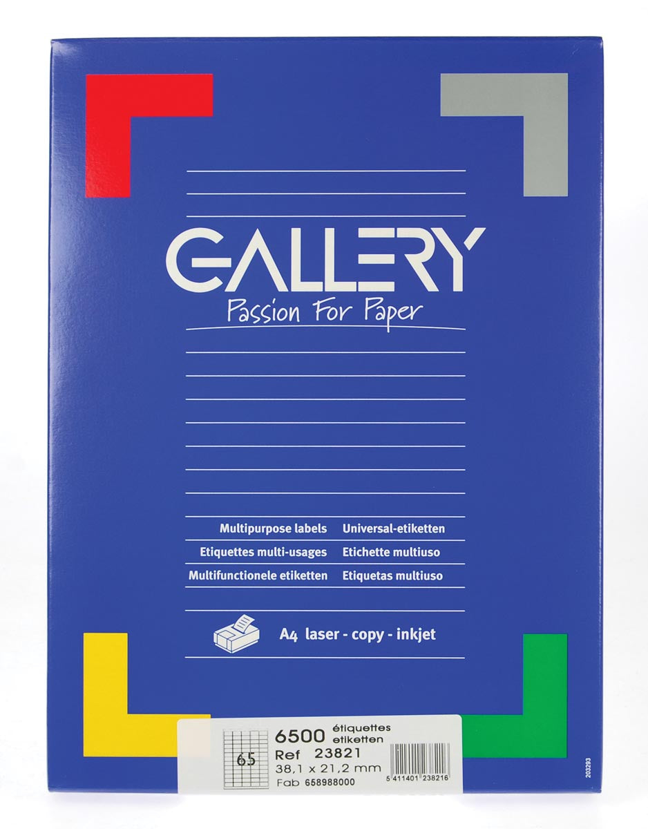 Gallery - Gallery witte etiketten ft 38,1 x 21,2 mm (b x h), ronde hoeken, doos van 6.500 etiketten