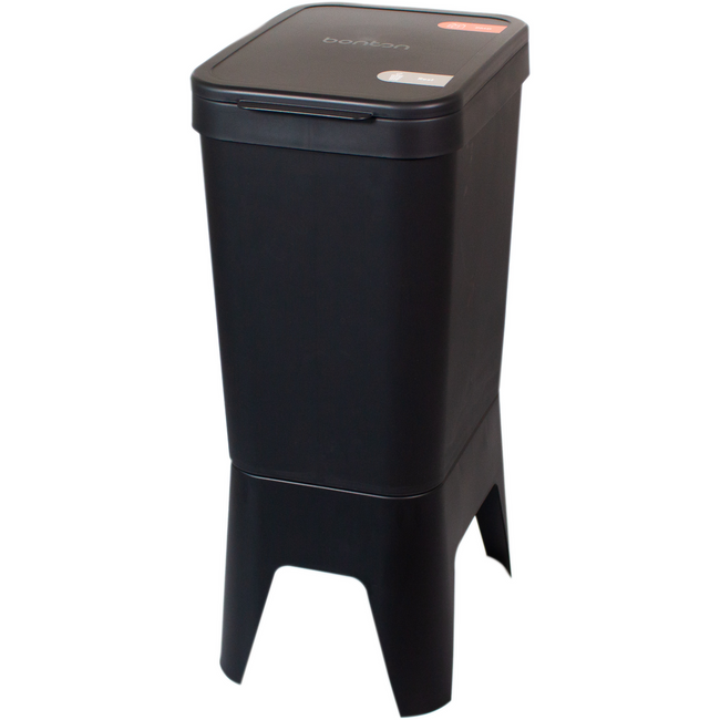 Bonton Circubine - | Poubelle | 2 boîtes intérieures | Couvercle fermé | PP recyclé | 40l | 76x30x41cm | noir | 1 pièce