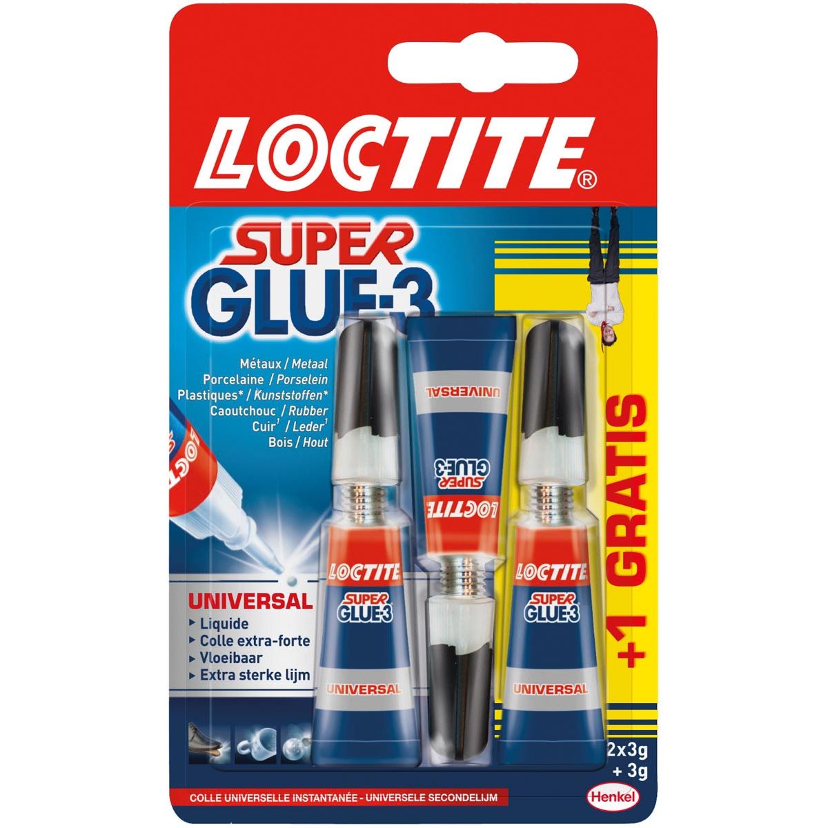 Loctite - Sekundenkleber Super Glue Universal, 2 + 1 gratis, auf Blister