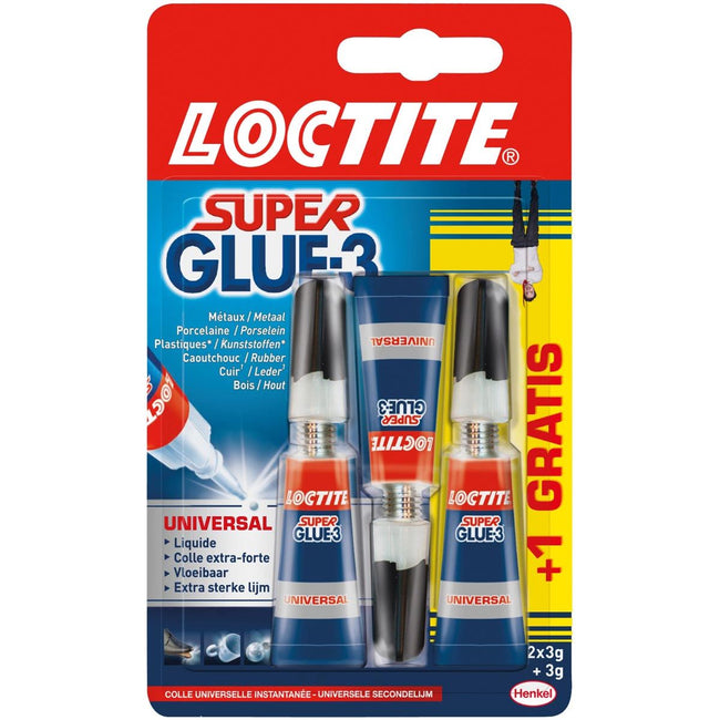 Loctite - secondelijm Super Glue Universal, 2 + 1 gratis, op blister