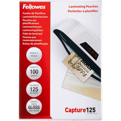 Fellowes - pochette de plastification Capture125 ft 65 x 95 mm, 250 microns (2 x 125 microns), paquet de 100
