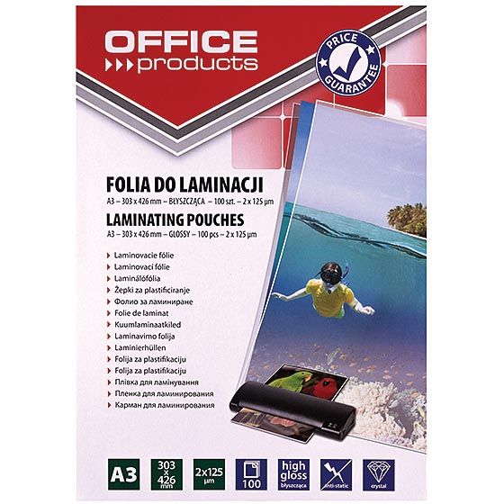 Produits de bureau - pochette de plastification ft A3, 250 microns (2 x 125 microns), paquet de 100 pièces