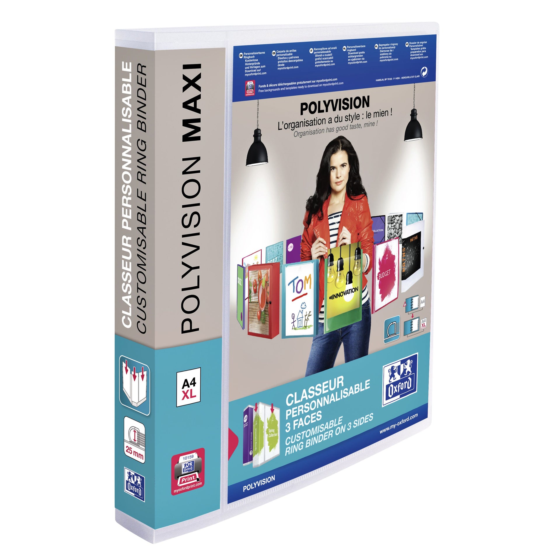 Oxford - Classeur de présentation Polyvision Maxi A4 XL 4 anneaux D-mech 25mm transparent