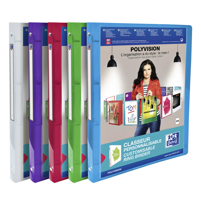 Oxford - Präsentationsringordner Polyvision A4 4-Ring O-Mech 20mm sortiert | 12 Stück