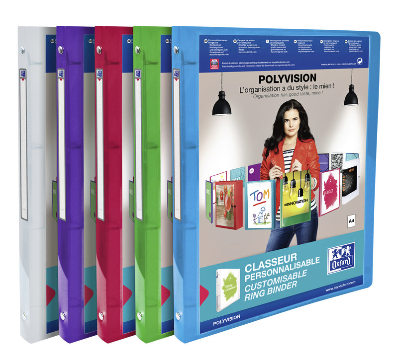 Oxford - Classeur de présentation Polyvision A4 4 anneaux O-mech 20mm assortis | 12 pièces