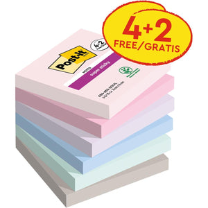 Post-it Super Sticky -  Super Sticky notes Soulful, 90 vel, ft 76 x 76 mm, 4 + 2 GRATIS
