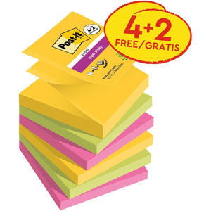 Post-it Super Sticky -  Super Sticky Z-notes Carnival, 90 vel, ft 76 x 76 mm, 4 + 2 GRATIS