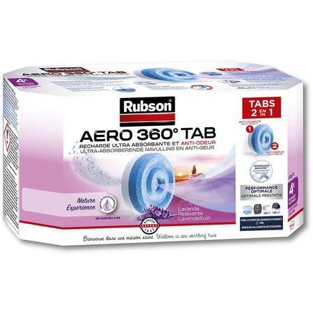Rubson -  navulling voor ontvochtiger AERO 360, doos van 4 tabs van 450 gram, lavendel
