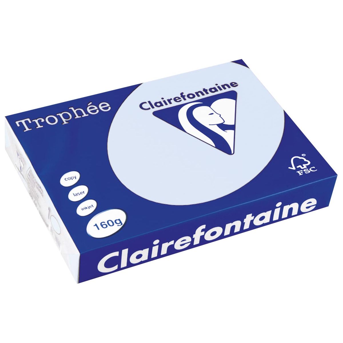 Clairefontaine - Trophée Tel, papier coloré, A4, 160 g, 250 feuilles, bleu azur