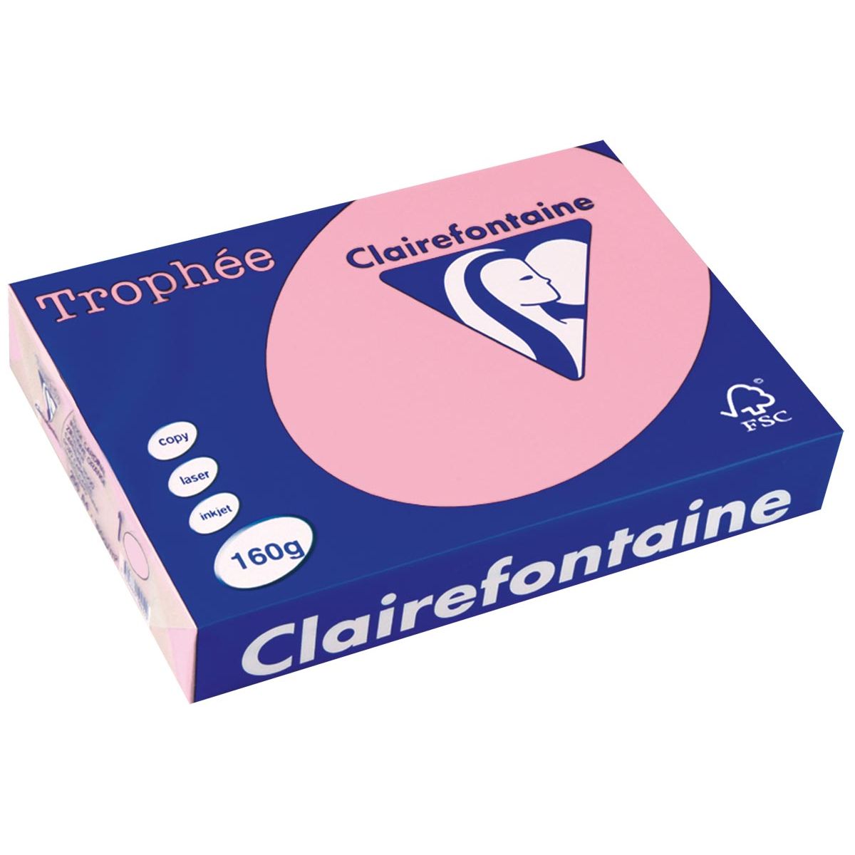 Clairefontaine - Trophée tel, papier coloré, A4, 160 g, 250 feuilles, rose
