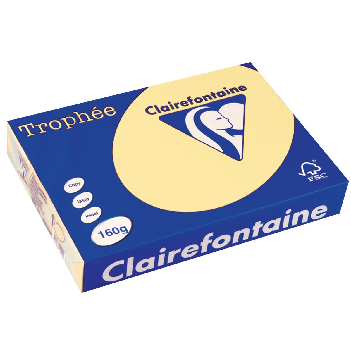 Clairefontaine - Trophée tel, papier coloré, A4, 160 g, 250 feuilles, jaune canari